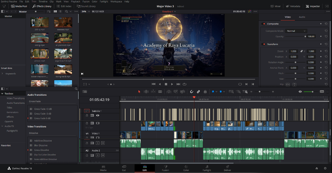 Edit workspace in DaVinci Resolve